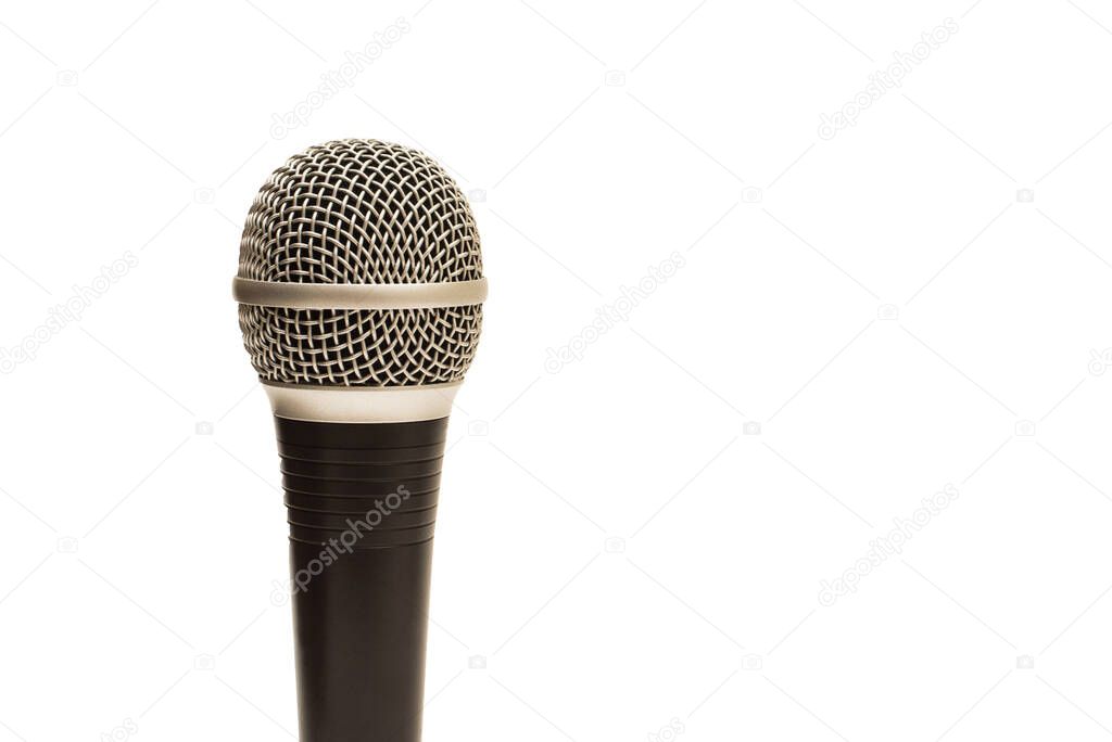 Dynamic microphone for vocals, concerts, podcasts, and voice recording. White background. Isolated.