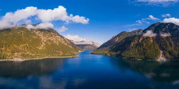 Panorama Deep Blue Plansee Cloudy Sky Mount Zwieselberg Geierkoepfe Spiessberg — Stock Photo, Image