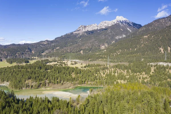 View Austrian Alps Mountain Saeuling Reutte Tirol Forest Lake Huettenmuehle — Stock Photo, Image