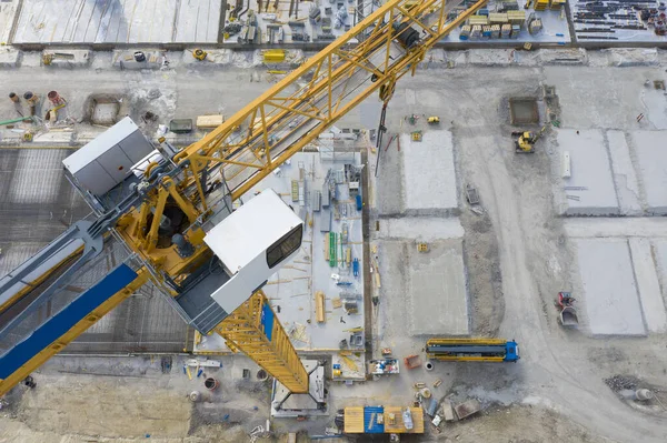 Grote Gele Kraan Bouwplaats Met Bovenaanzicht — Stockfoto