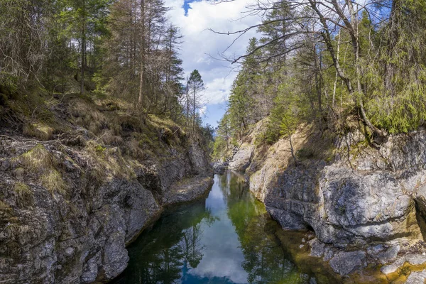 オーストリアの岩と木の間に小さな峡谷があります — ストック写真