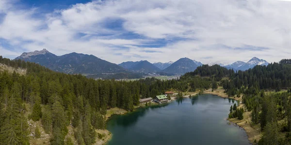 Vista Panoramica Aerea Sul Lago Frauensee Tirolo Alpi Montagne Primavera — Foto Stock