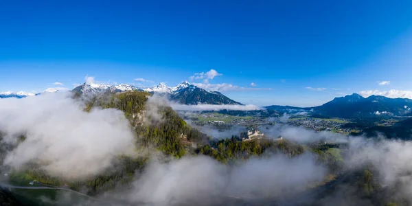 Utsikt Över Slottet Ehrenberg Att Reutte Och Breitenwang Tirol Dimmig — Stockfoto