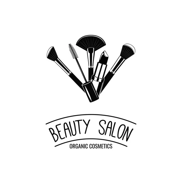 Badge de salon de beauté. Brosses de maquillage Logo vecteur — Image vectorielle