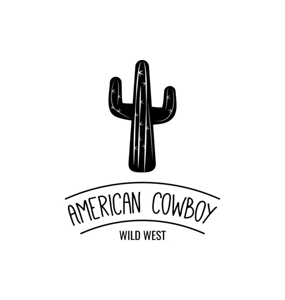 Cactus. American Cowboy Wild West Label. Ilustraţie occidentală. Vector — Vector de stoc