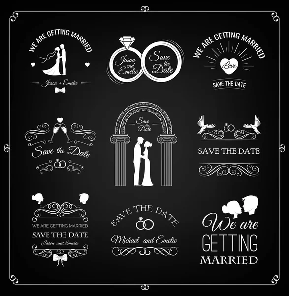 Set of wedding invitation template. vintage design elements. Wedding set: — Stock Vector
