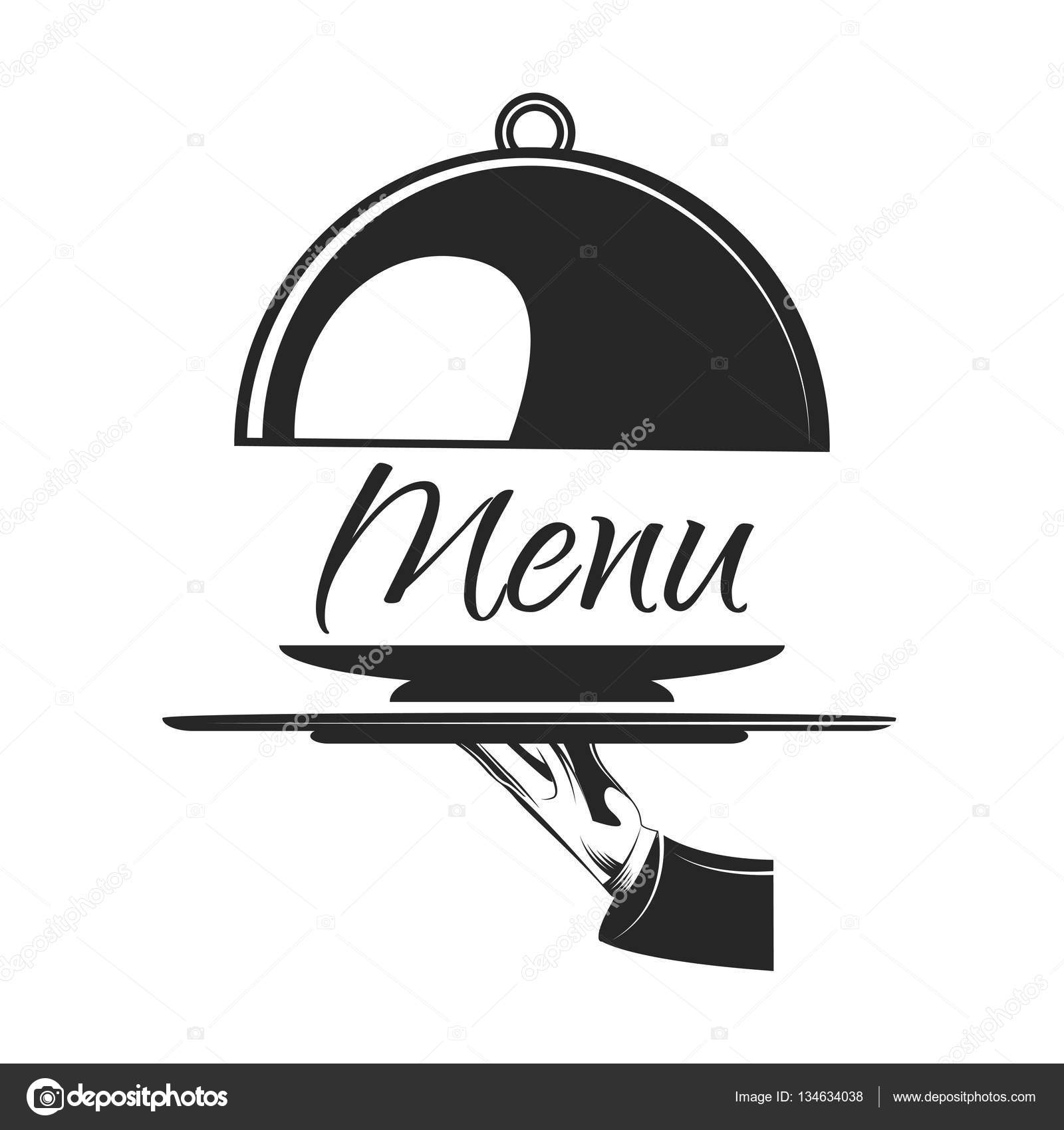 Food serving tray. Silver tray in hand waiter. Vector illustration