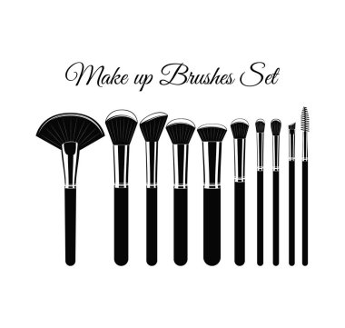 Kozmetik fırçalar makyaj için kümesi. Beyaz arka plan üzerinde izole