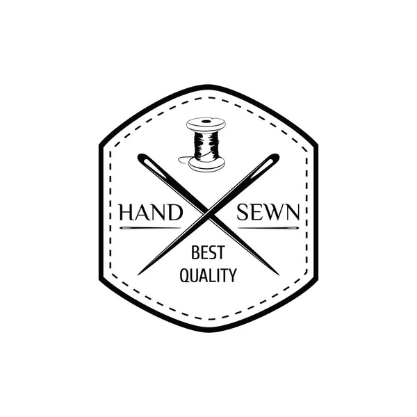The Hand Sewing. Stripe Needle Thread. Sewing Studio Badge. Tailor Shop Logo. Vector Illustration — Stock Vector