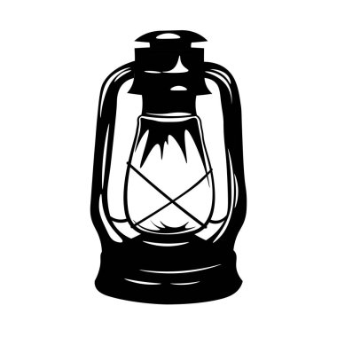 Antika eski gaz lambası beyaz bir arka plan üzerinde izole. Tek renkli Hat sanatı. Retro tasarımı. Vektör çizim.