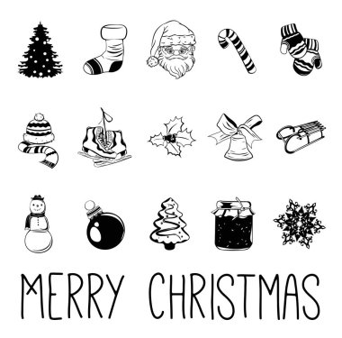 Noel retro simgeler, öğeleri ve çizimler