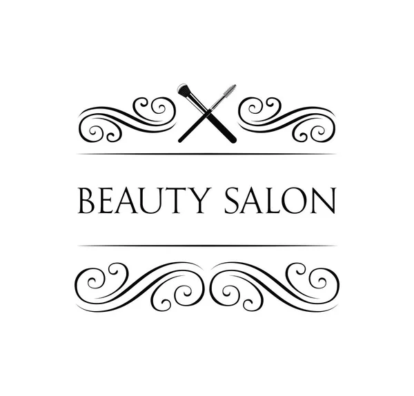 The Makeup Brush. Beauty Salon. Badge. Filigree swirls and curls decorations vector illustration. — Stock Vector