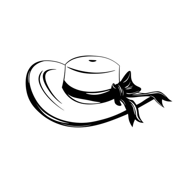 Vintage wide-brimmed woman hat with bow. Vector illustration isolated on white