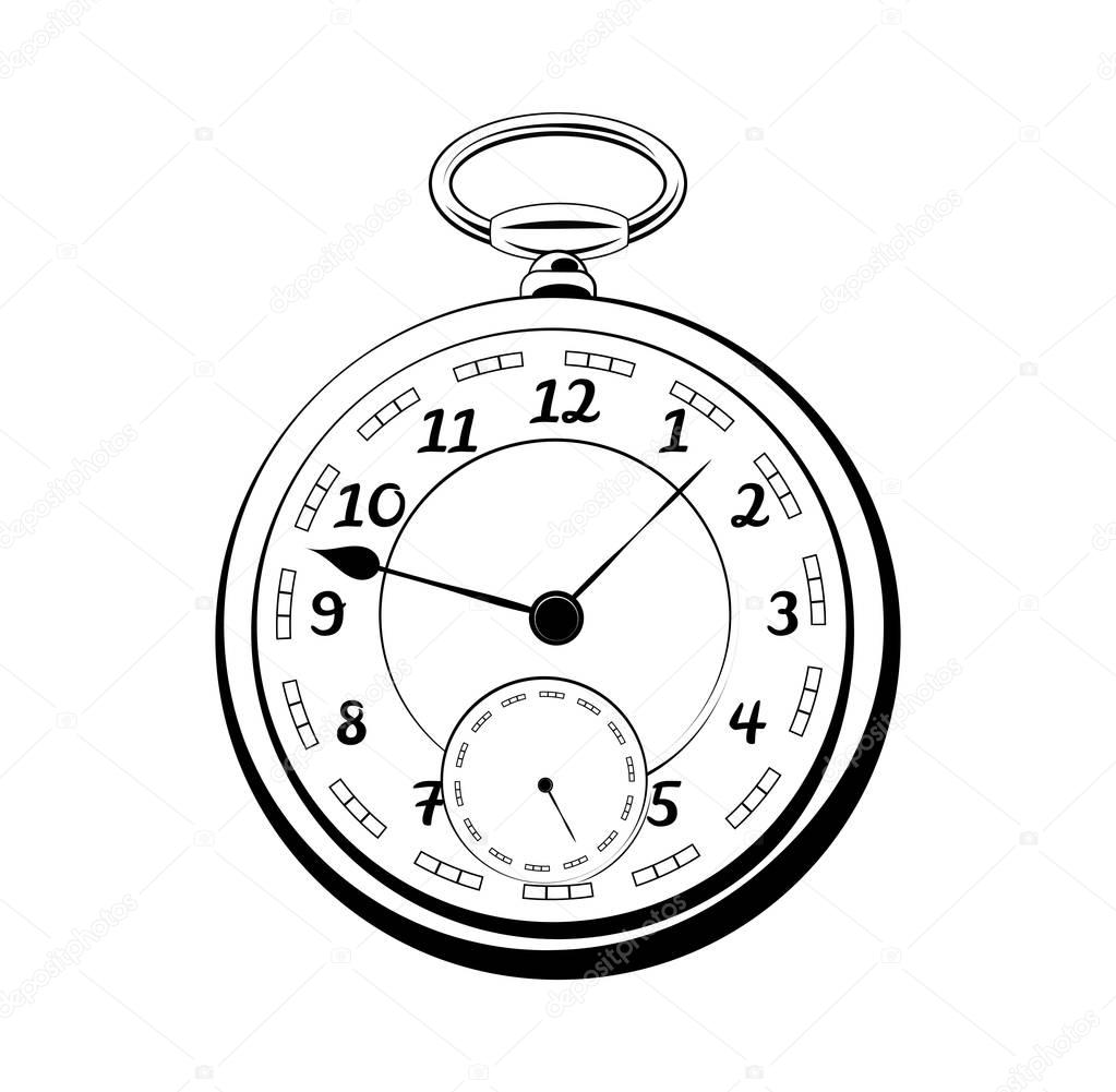 old vintage pocket watch. antique vector isolated on white