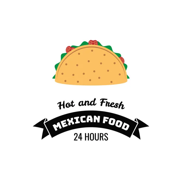 Taco tradiční mexické jídlo. Popis šablony nebo konceptu. Slouží k návrhu menu, vizitky, plakáty. Vektorové ilustrace izolované na bílém — Stockový vektor