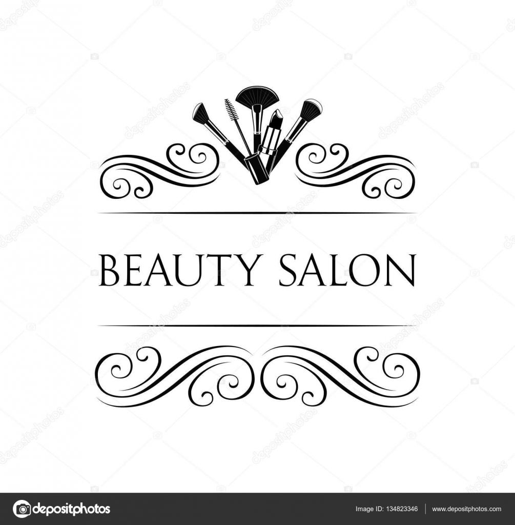 Beauty Salon Badge. Makeup Brushes Label Vector Illustration