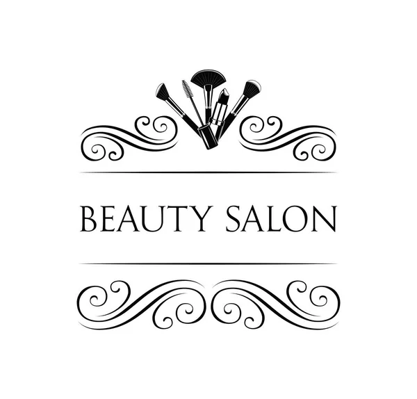 Güzellik Salonu rozeti. Makyaj fırçaları etiket vektör çizim üzerinde beyaz izole — Stok Vektör