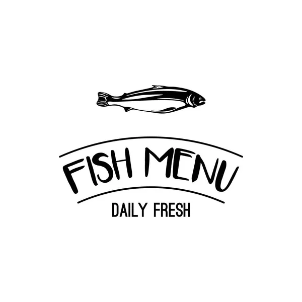 Винтажное свежее рыбное меню этикетка лосося, значок и элемент дизайна. Векторная иллюстрация изолирована на белом — стоковый вектор