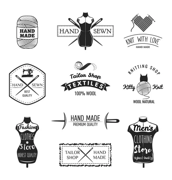 Conjunto de etiquetas de sastrería vintage, emblemas y elementos diseñados. Tema Tailor shop — Vector de stock