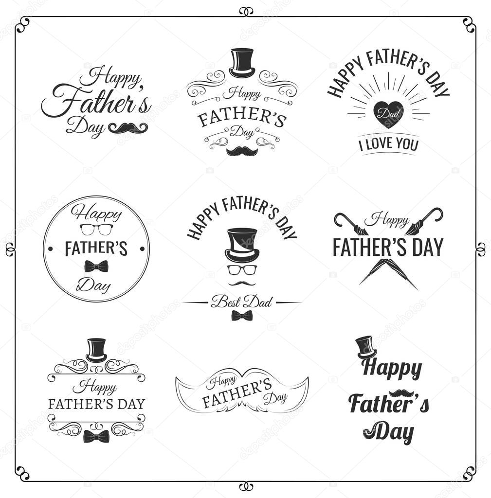 Happy fathers day set. Vector typography. Vintage lettering for greeting cards, banners