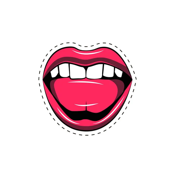 Roze lippen tong popart retro poster element. Vectorillustratie geïsoleerd op wit — Stockvector