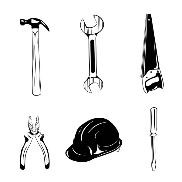 Iconos de herramientas de trabajo. Ilustración vectorial aislada en blanco — Vector de stock