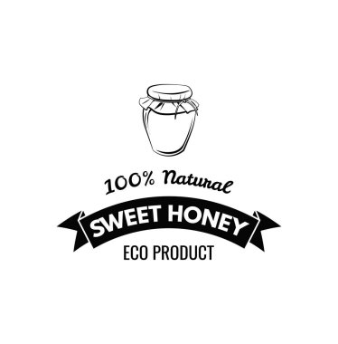 Bal kavanozu, üzerinde beyaz izole kroki tarzı vektör çizimler