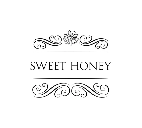 Édes méz. Virág- és EZÜSTMŰVESEK kavarog dekoráció. Vektoros illusztráció elszigetelt fehér — Stock Vector