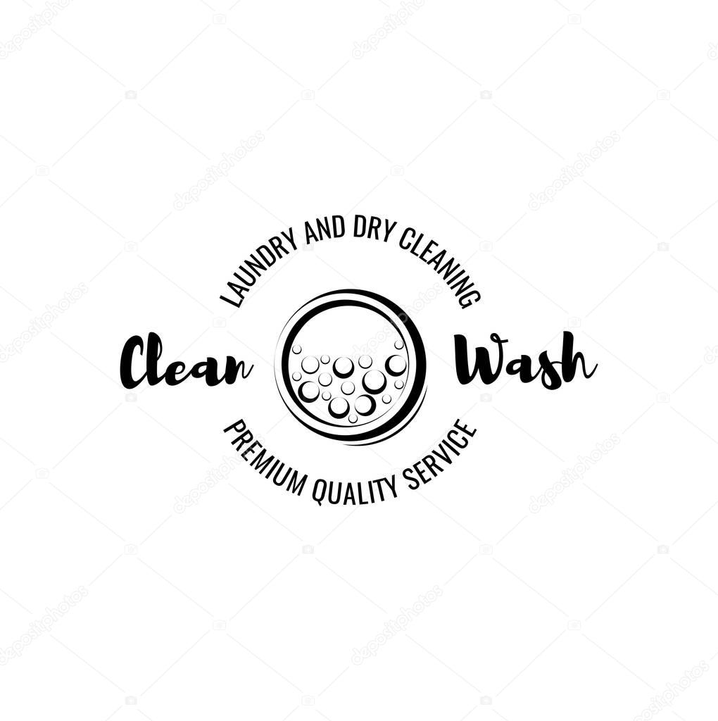 Washing Machine. Laundry Room And Dry Cleaning label and badge. Isolated On White Background