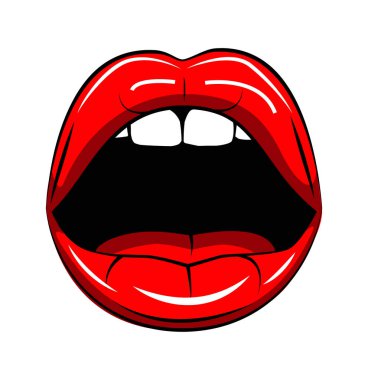 Kırmızı dudaklar ile diş soyut, vektör çizimi aç