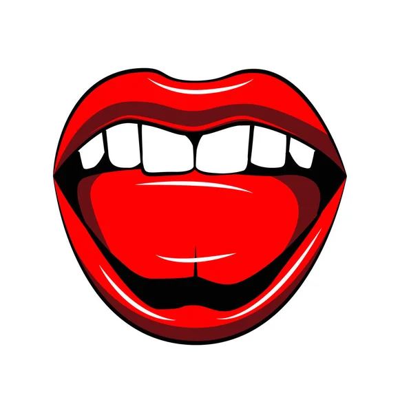 Labios rojos abiertos con dientes abstractos, ilustración vectorial — Vector de stock