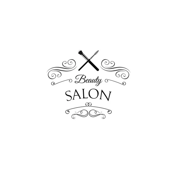 Insignia del salón de belleza. Maquillaje cepillos etiqueta vector aislado en blanco — Vector de stock