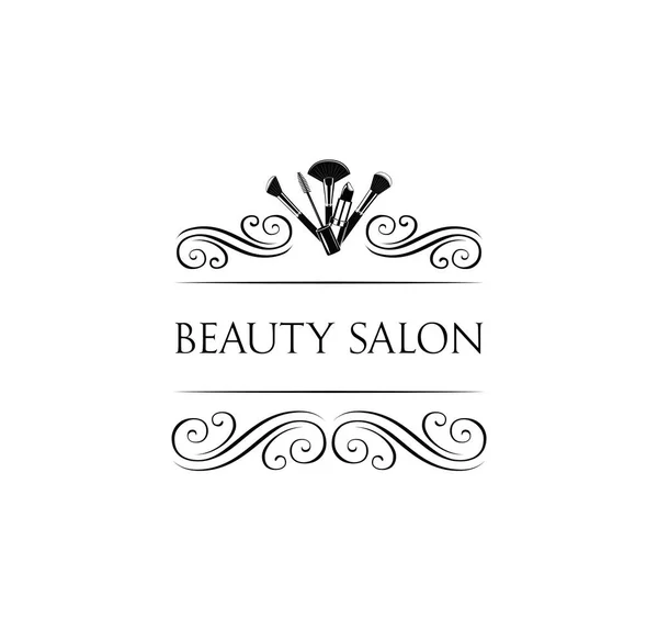 Insignia del salón de belleza. Pinceles de maquillaje. Maquillaje artista placa Vector — Vector de stock