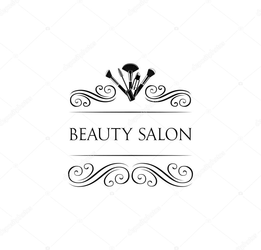Beauty Salon Badge. Makeup Brushes. Make Up Artist badge Vector Illustration