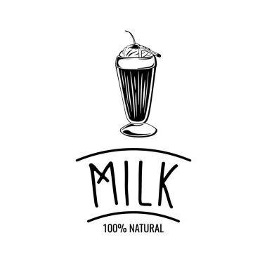 etiket ile çikolatalı milkshake bardak. vektör çizim üzerinde beyaz izole
