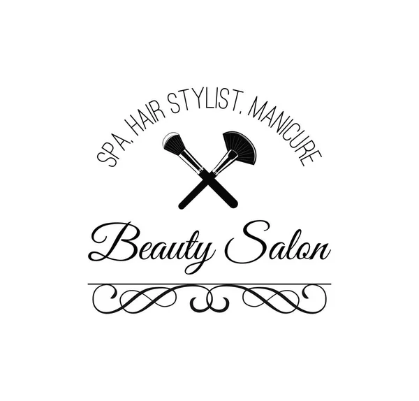 Schoonheidssalon Badge. Make-up penselen Label vectorillustratie geïsoleerd op wit — Stockvector