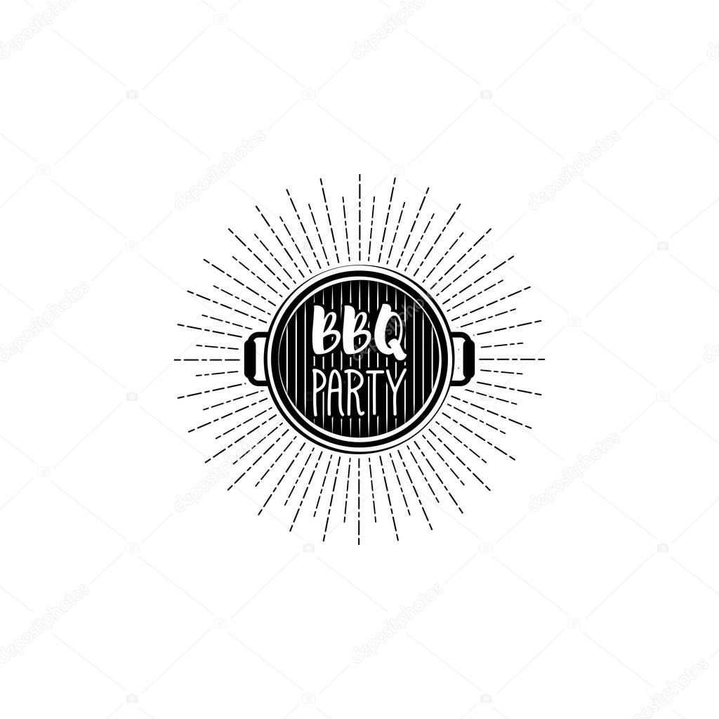 BBQ party banner grill badge. Vector illustration isolated on white