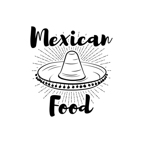 草帽的标签。墨西哥食物。餐厅的传统墨西哥菜矢量符号。 — 图库矢量图片