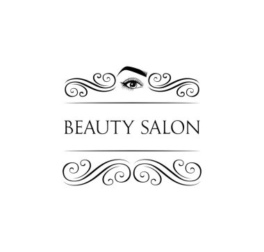 Kadın göz. Güzellik Salonu etiket. Maskara kirpik için. Göz makyajı. Rozeti. Vektör çizim