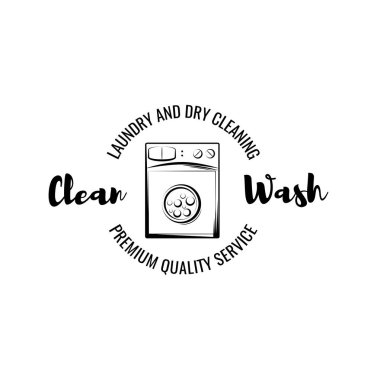 Washing Machine. Laundry Room And Dry Cleaning label and badge. Isolated On White clipart