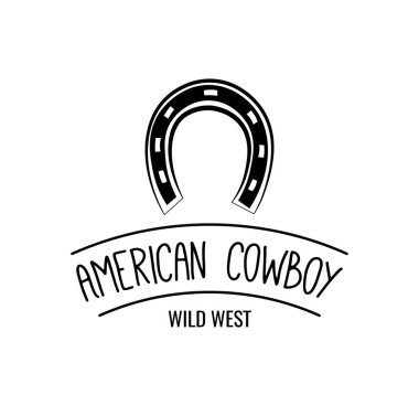 At nalı. Vahşi Batı etiket. İyi şanslar rozeti. Batı illüstrasyon vektör. Beyaz izole