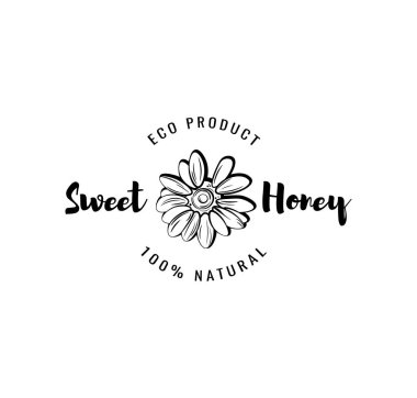 Bal çiçek etiket rozeti. Vektör çizim üzerinde beyaz izole