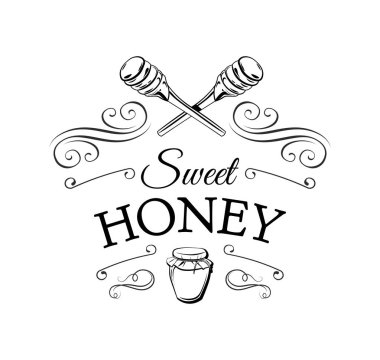 Ahşap bal ayı, kroki tarzı vektör illüstrasyon izole beyaz arka plan üzerinde. Tatlı bal etiket, rozet, logo.