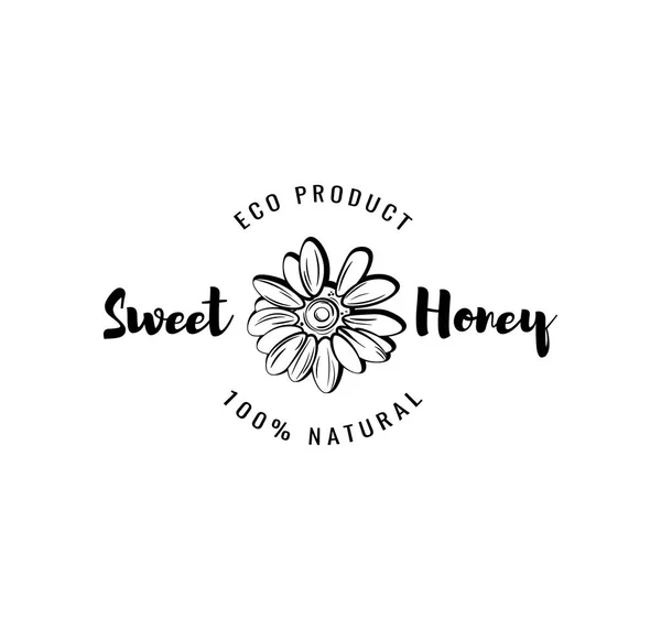 Honey flower label badge. Vector illustration isolated on white — Stock Vector