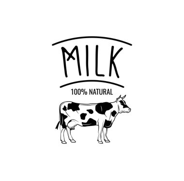İnek sütü rozeti. etiket vektör çizim üzerinde beyaz izole