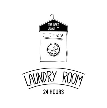 Çamaşırhane Oda etiket, rozet, askı vektör çizim logolu