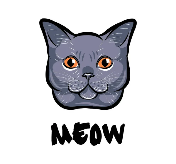 Lindo arte pop cabeza de gato. Aislado sobre blanco. Ilustración vectorial — Vector de stock