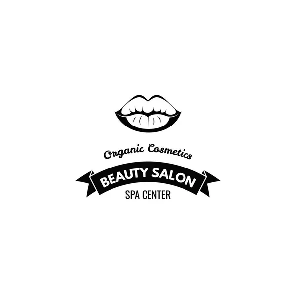 Ukázka odznak pro kosmetický salon, zkrášlující a kosmetický produkt, rtěnka label, ročníků, make-up stylista. Vektor, samostatný — Stockový vektor