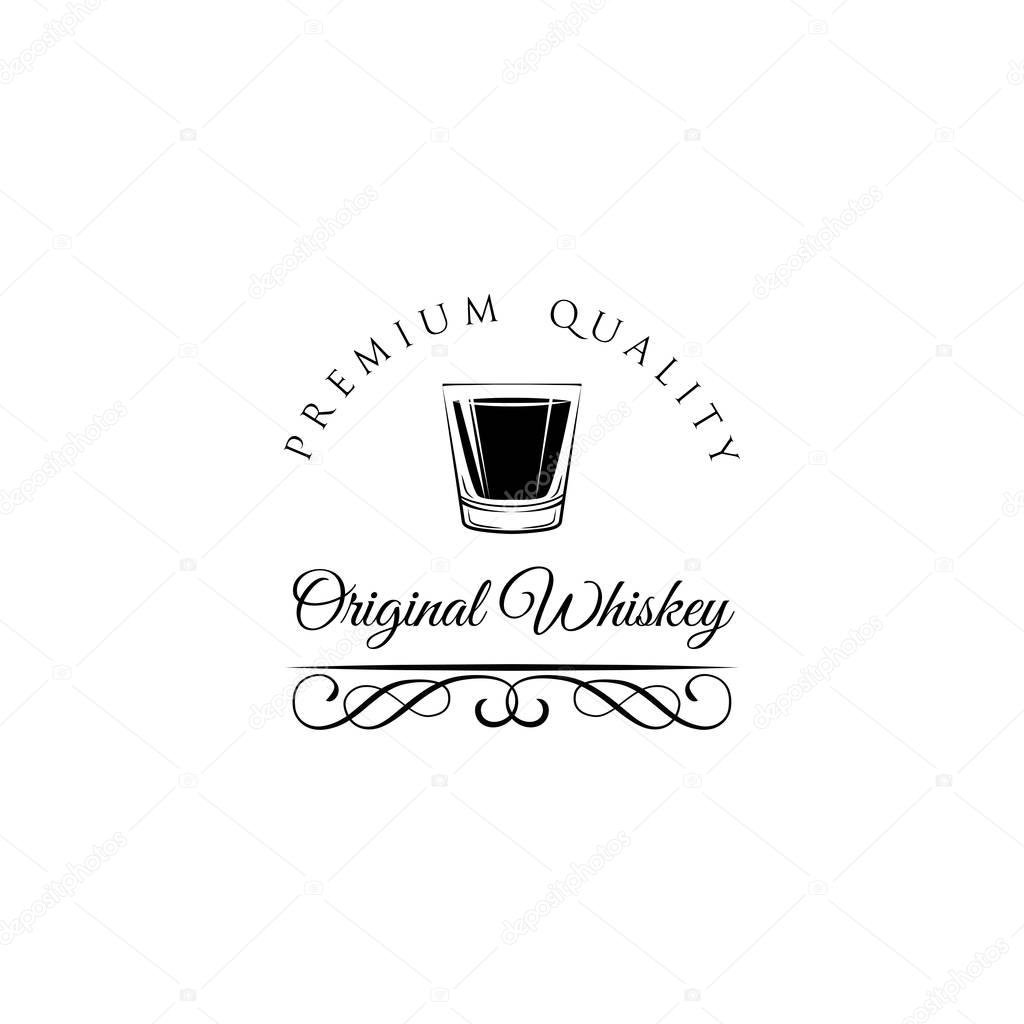Whiskey Shot Glass. Alcohol badge and label. Vector Illustration isolated