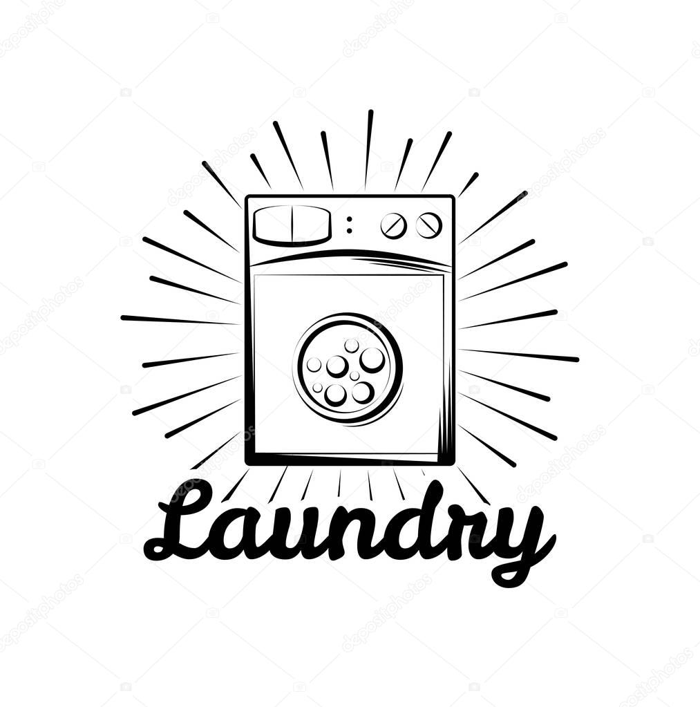 Washing Machine. Laundry Room And Dry Cleaning label and badge. Isolated On White Background